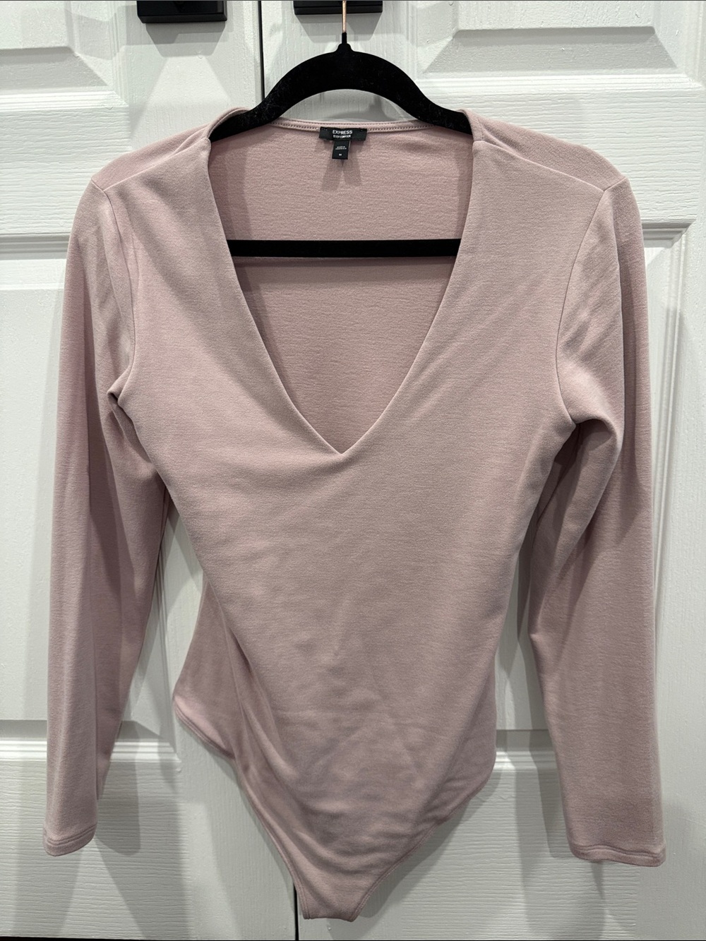 Express Long Sleeve V-Neck Bodysuit in Blush Pink